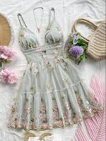Women's Floral Embroidery Dress, Elegant Sleeveless Dress for Spring & Fall, Ladies Clothes for Beach Holiday Vacation, Women...