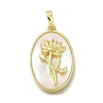 Brass Pave Shell Birth Flower Pendants