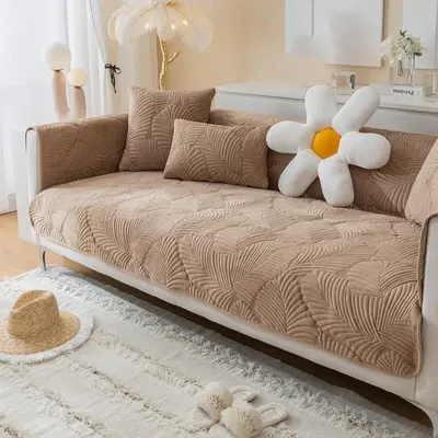 Solid Color Leaf Quilted Sofa Towel, 1 Count Non-slip Soft Comfortable Sofa Cover, Couch Cover for Living Room Bedroom Home D...