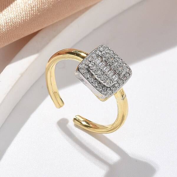 Brass Micro Pave Clear Cubic Zirconia Cuff Rings for Women