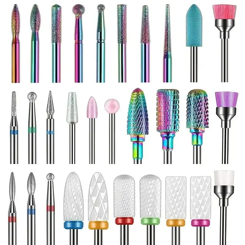 Nail Drill Bits Set, 30pcs/set Professional Ceramic Diamond Cuticle Drill Bits for Nails, Electric Nail File Bits for Acrylic...