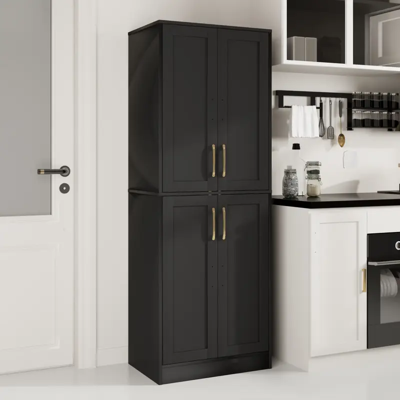60.6 Tall Kitchen Pantry,Farmhouse Storage Cabinet with Adjustable Shelves,Farmhouse Pantry Cabinet with 4 Doors, for Kitch...