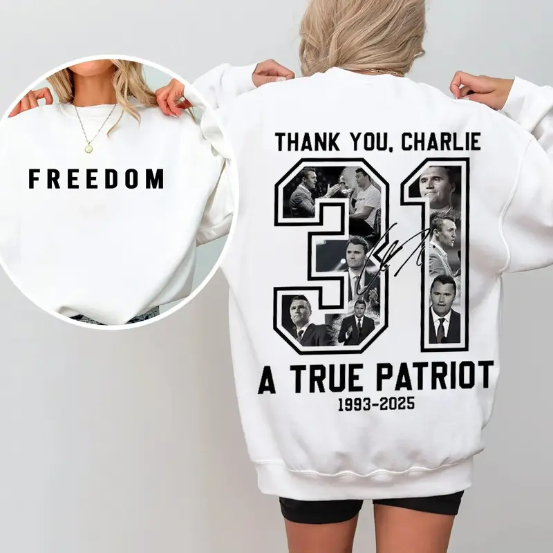 [ UNISEX SHIRT ] Freedom Charlie Kirk Sweatshirt, True Patriot Graphic Tee, Rest In Peace Charlie Kirk, Thank you Charlie Tee...
