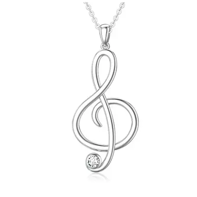 Sterling Silver Zircon Music Symbol & Ring Holder Pendant Necklace