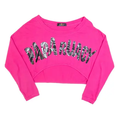 PAPA RUACY Cropped Womens T-Shirt Pink Long Sleeve L