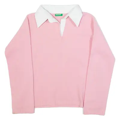 BENETTON Womens Jumper Pink Collared Tight Knit Wool M