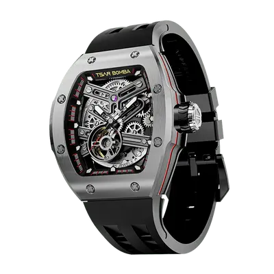 TSAR BOMBA Men's Automatic Skeleton Watch | Interchangeable Luxury Design | Silver | Atomic TB8218 | Stainless Steel