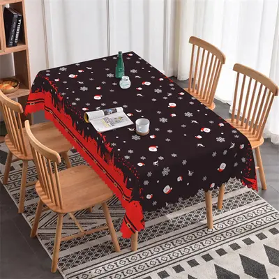 Snowflake Santa Sleigh Repeat Black Christmas Tablecloth - Aperturee
