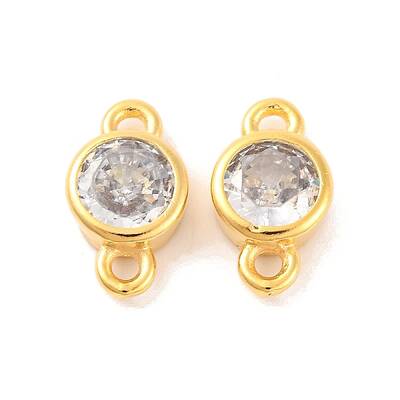 Brass Pave Clear Cubic Zirconia Flat Round Links Connector Charms