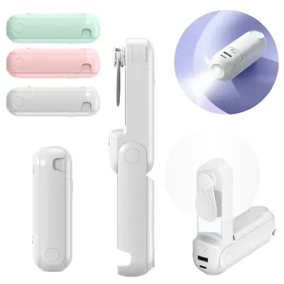 5 IN 1 Portable Handheld Fan, Mini Rechargeable Cordless Folding Fans with Power Bank USB Battery Operated Mirror Flashlight ...