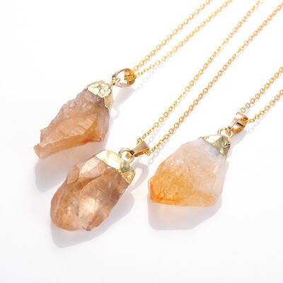 Natural Raw Rough Citrine Pendant Necklaces