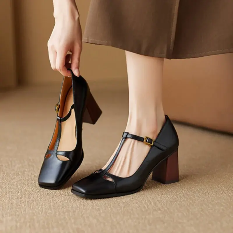 CHIKO Begona Square Toe Block Heels T-Strap Shoes
