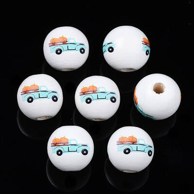 Autumn Theme Printed Natural Wood Beads