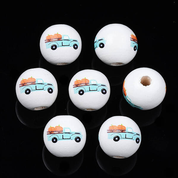 Autumn Theme Printed Natural Wood Beads