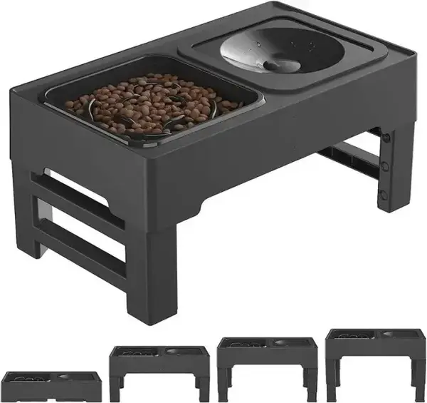 Elevated Dog Bowls for Dogs and Cats Adjustable 4 Heights Raised Dog Bowl Stand with Slow Feeders, Anti Slip No Spill Dog Wat...