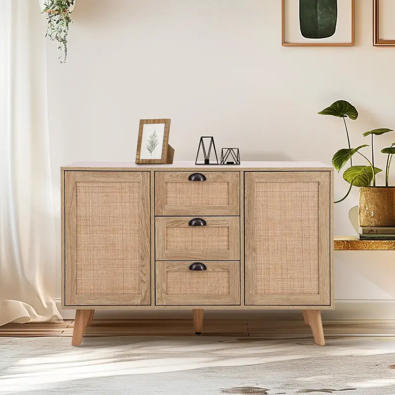 PHI VILLA Rattan Nightstand 3 Drawer Dresser for Versatile Storage and Organization in Boho Design for Indoor Use Organize Mi...