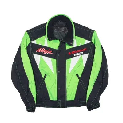 FIRELLI Kawasaki Insulated Mesh Lined Biker Jacket Green 90s Colourblock Mens L
