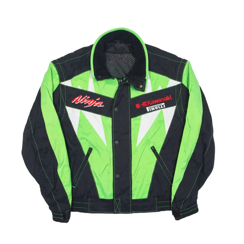 FIRELLI Kawasaki Insulated Mesh Lined Biker Jacket Green 90s Colourblock Mens L