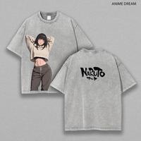 Hinata x Naruto Anime Double Printed Vintage Washed Tee Unisex Oversize Heavyweight Cotton T-shirt for Anime Fans and Lovers