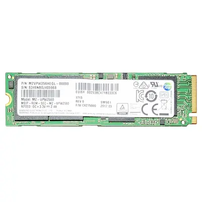 MZVPW256HEGL-00000 Samsung SM961 Series 256GB M.2 2280 PCI Express NVMe 3.0x4 Multi-Level Cell Solid State Drive