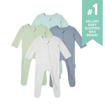 PurComfy 4-pack Supersoft Bamboo Baby Zipper Footie Pajamas, Comfortable Coverall Sleepers for Boys & Girls, Eczema-Soothe Ba...