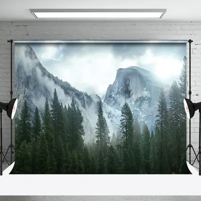 Foggy Steep Mountain Trees Forest Photo Backdrop - Aperturee