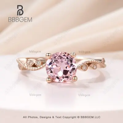 14K/18K  Female Lab Morganite Pink CZ Diamond Engagement Ring Bezel