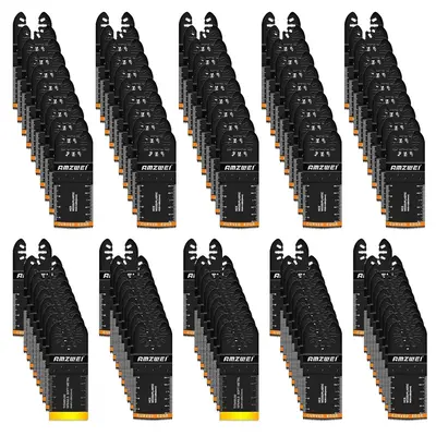 100Pcs Multi Tool Blades, Titanium and HCS Professional Oscillating Saw Blades for Wood Plastic Metal, Curved Edge Oscillatin...