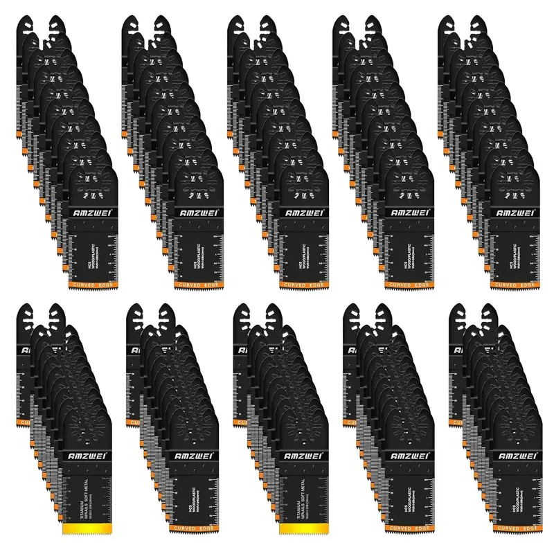 100Pcs Multi Tool Blades, Titanium and HCS Professional Oscillating Saw Blades for Wood Plastic Metal, Curved Edge Oscillatin...