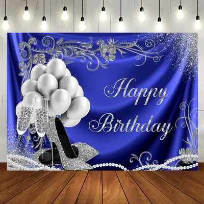 Aperturee Silver Balloon Heels Blue Birthday Backdrop