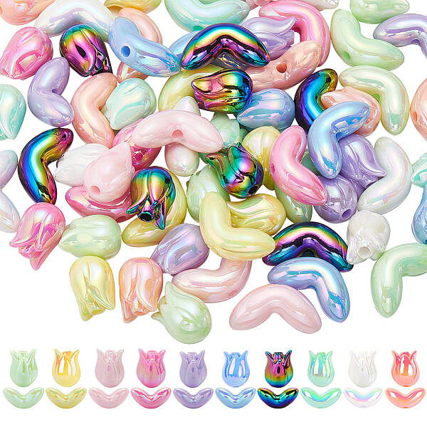 80Pcs 20 Styles UV Plated Acrylic Beads