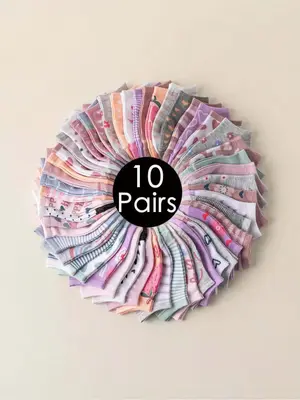 Random Color Girls' Colorblock Print Ankle Socks, Casual Comfortable Breathable Socks for Daily Wear, Kids Socks for All Seas...