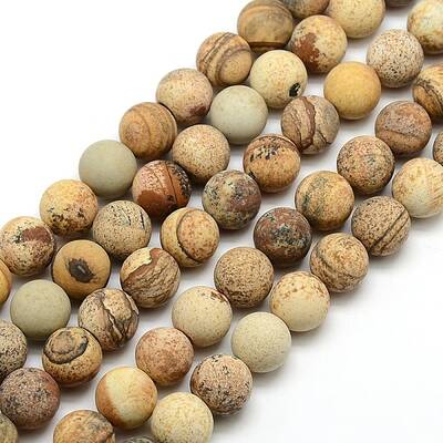 Frosted Natural Picture Jasper Round Bead Strands