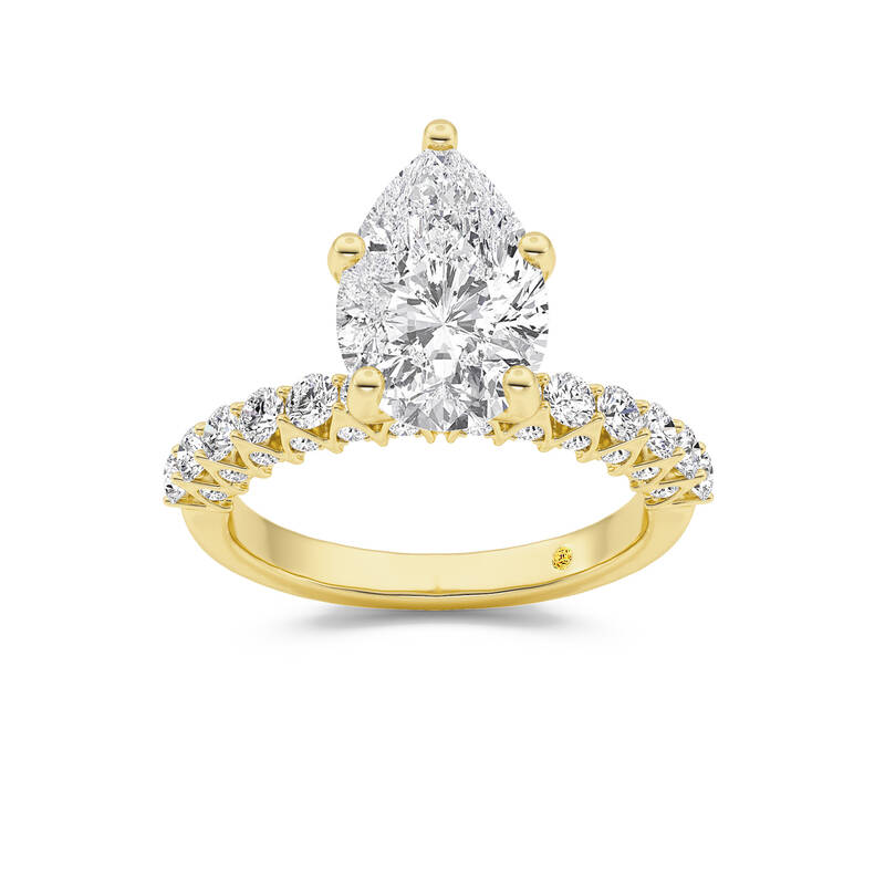 Verda Art Deco Inspired V-Prong Pear Shape  Lab Grown Diamond Engagement Ring | 14K Yellow Gold 4 1/4 CT. TW.