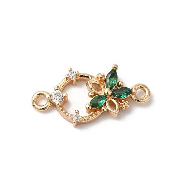 Brass Pave Clear Cubic Zirconia Flower Ring Links Connector Charms