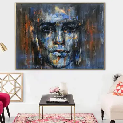Abstract Portrait Paintings On Canvas Blue Figurative Art Acrylic Face Painting Expressionist Art 30x40 Textured Painting Gla...