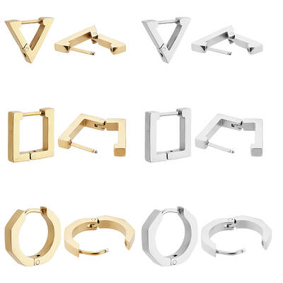 DICOSMETIC 6 Pairs 3 Styles Golden and Stainless Steel Color Huggie Hoop Earrings Triangle Hoop Earrings Square Shaped Earrin...