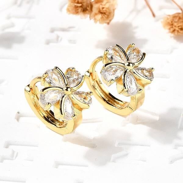 Flower Brass Hoop Earrings