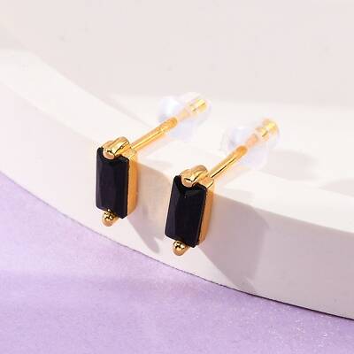 Cubic Zirconia Rectangle Stud Earrings