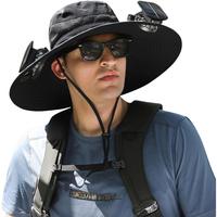 Outdoor Wide Brim Sun Hat with 2 Solar Fan Sun Bucket Hat for Men Women UPF 50+ Bucket Fishing & Beach Hat with Fan Built in ...