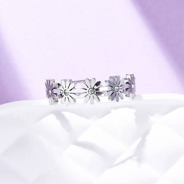 304 Stainless Steel with Rhinestone Adjustable Finger Rings