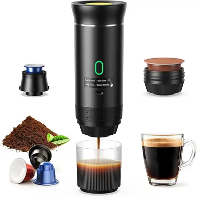 Portable Espresso maker, Travel Coffee Machine for Camping, Car Self-Heating Coffee Maker with USB-C,Compatible With Ground C...