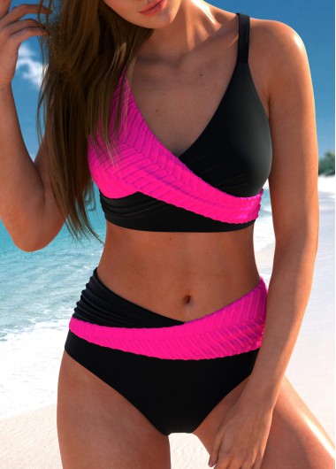 Modlily Criss Cross Patchwork Hot Pink Bikini Set - XL