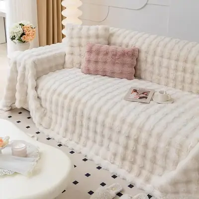 Solid Color Faux Fur Sofa Cover, 1 Count Soft Comfortable Sofa Slipcover, Couch Covers, Couch Protector for Home Living Room ...