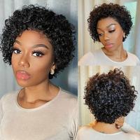 Imani High Quality 8 Inch 13X1 180% Density Pixie Cut Short Curly Human Hair Wigs Pixie Cut HD Lace Front Wigs Human Hair Che...