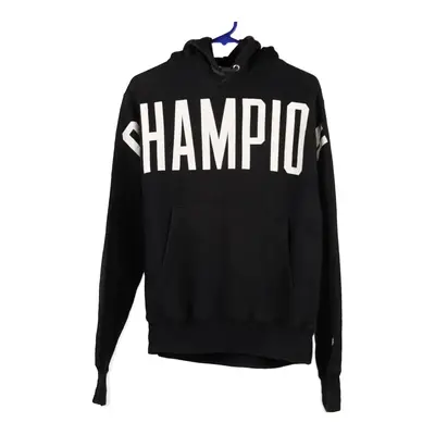 Champion Spellout Hoodie - Small Black Cotton Blend