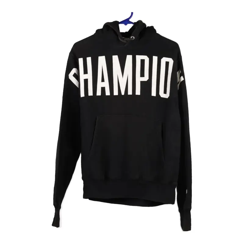Champion Spellout Hoodie - Small Black Cotton Blend