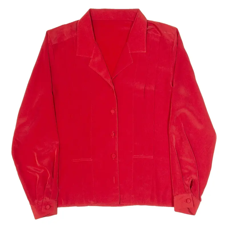 ST MICHAEL'S Womens Shirt Blouse Red V-Neck Long Sleeve S