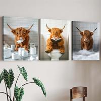 Highland Cow Pattern Canvas Framed Painting, 3 Counts Modern Wall Art Painting, Wall Art Decor for Home Interior Living Room ...