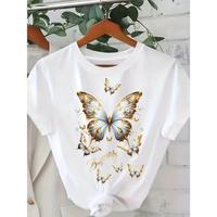 Fashionable Letter Cartoon Print Women'S Round Neck T-Shirt, Simple Design, Comfortable And Breathable, Suitable for Daily Le...